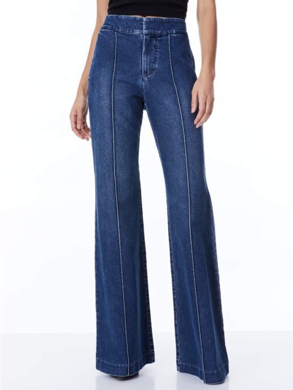 Alice + Olivia Dark Blue High-Waist Wide-Leg Jeans (28)